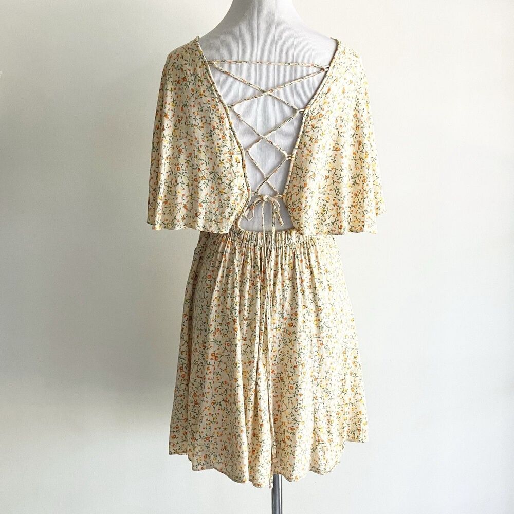 Free People Florence Mini Dress Size Small Floral Print Smocked Lace Up Backless - Picture 5 of 10